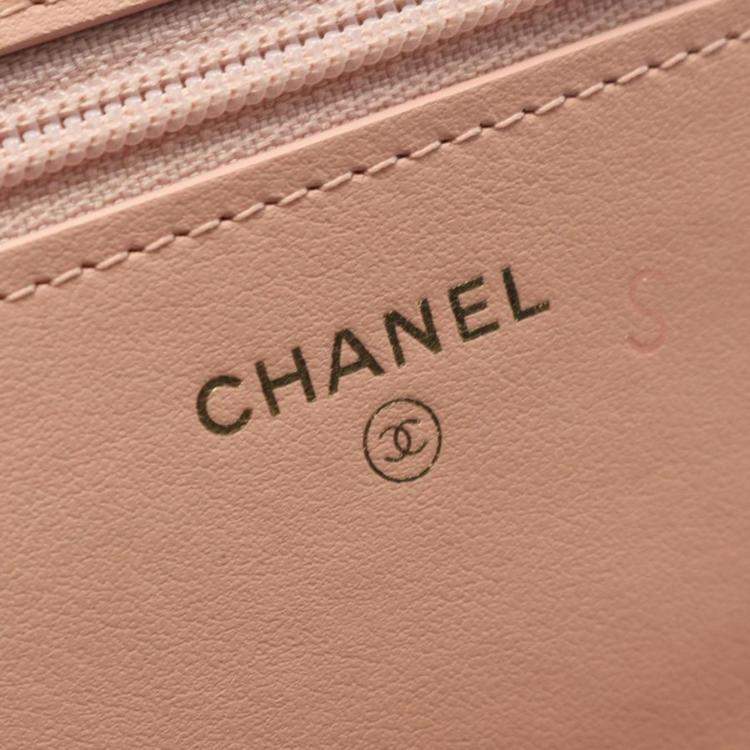 Pre Owned Chanel Classic Pink Leather Wallet On Chain 