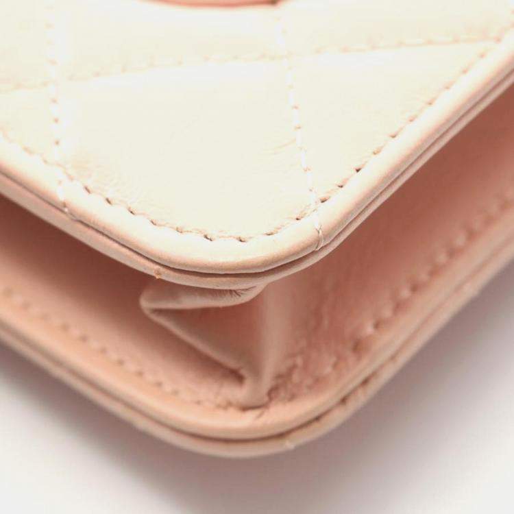 Pre Owned Chanel Classic Pink Leather Wallet On Chain 