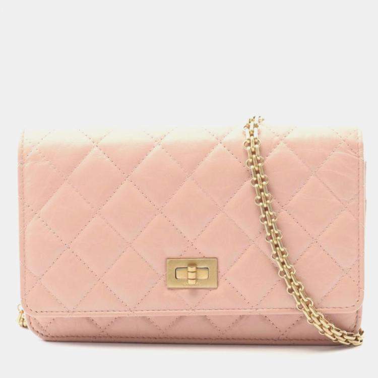 Pre Owned Chanel Classic Pink Leather Wallet On Chain 