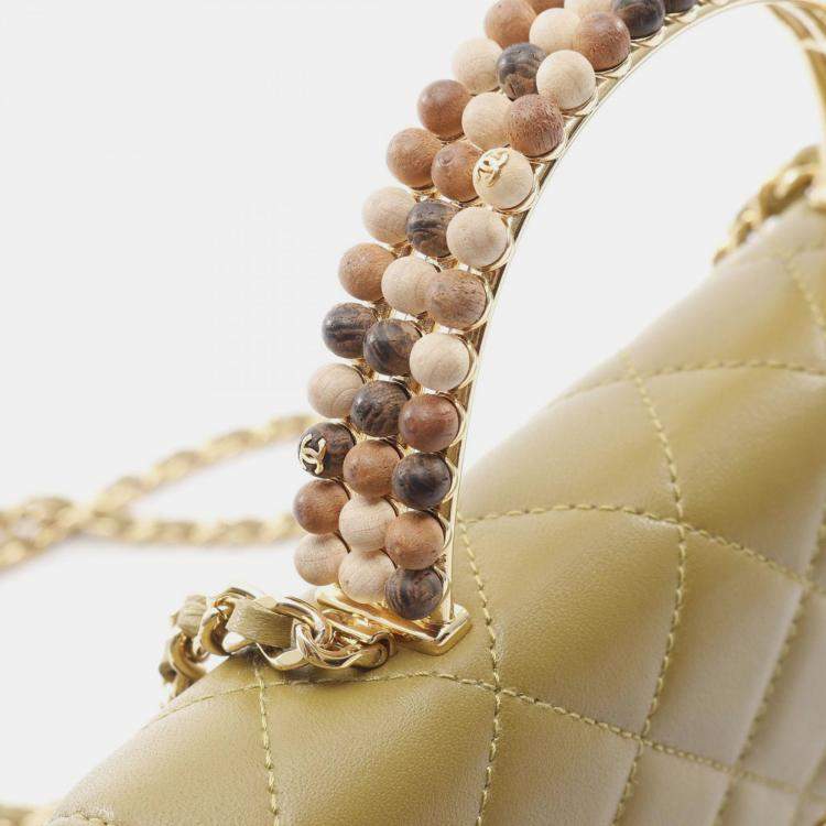 مملوكة مسبقًا Chanel CC Strass on Top Khaki Leather Wallet on Chain