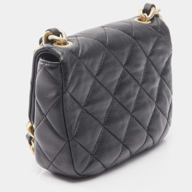 Pre Owned Chanel Lacquered Chain Flap Mini Black Lambskin Quilted Shoulder Bag