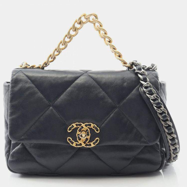 Pre Owned Chanel 19 Navy Blue Leather Shoulder Bag