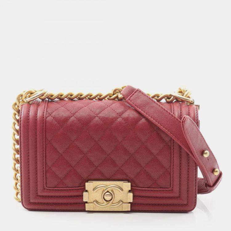 Pre Owned Chanel Boy Small Red Calf Leather Shoulder Bag