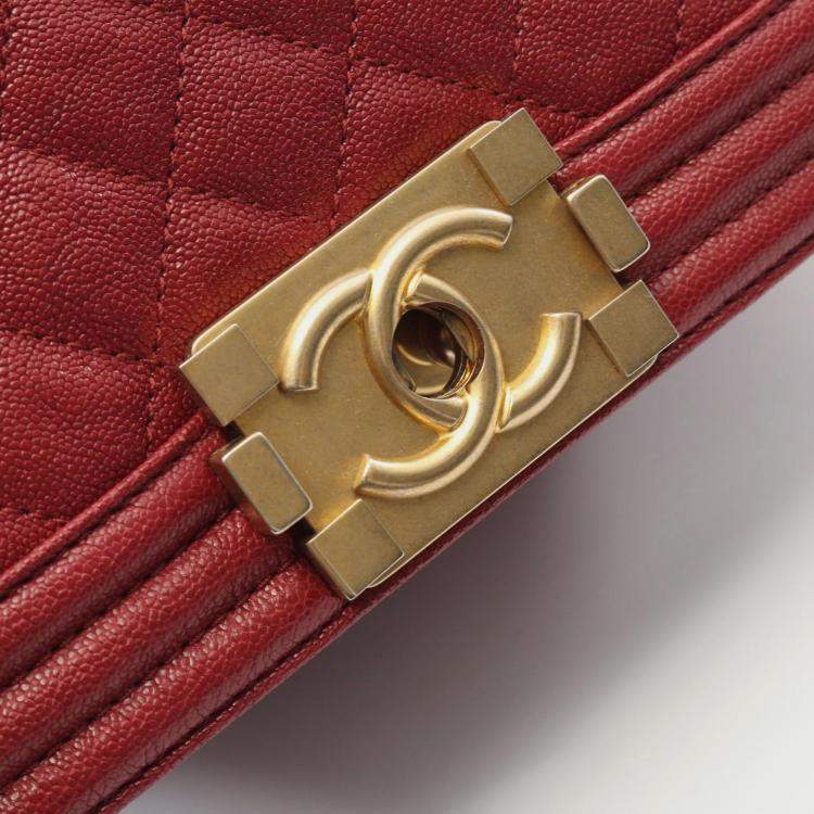 Pre Owned Chanel Boy Small Red Calf Leather Shoulder Bag