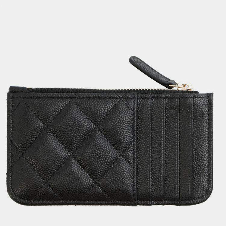 Pre Owned Chanel Matelasse Classic Zip Fragment Black Caviar