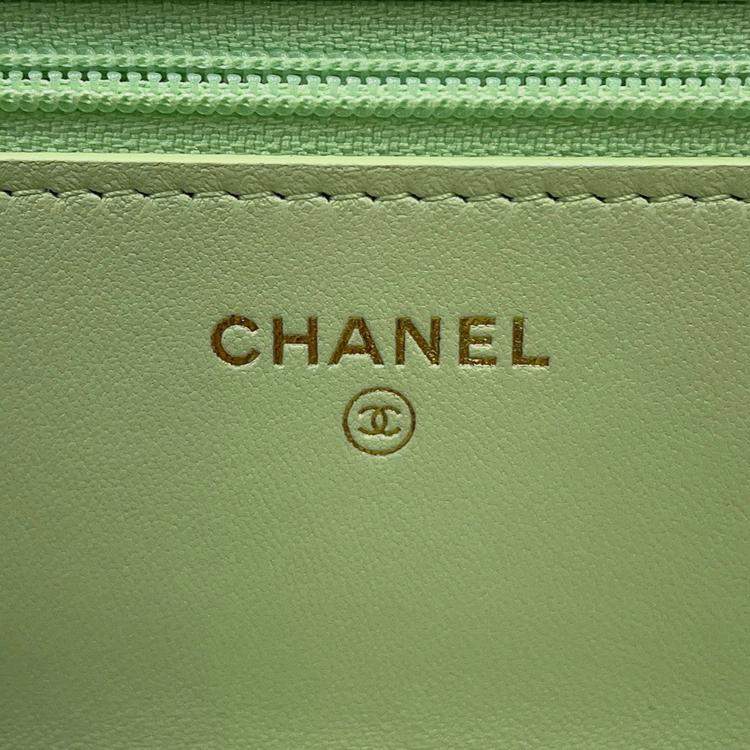 Pre Owned Chanel Chanel19 Chain Wallet Light Green Lambskin