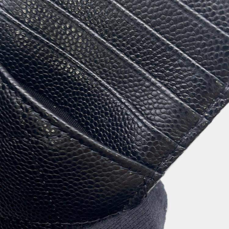 Pre Owned Chanel Matelasse Classic Zip Card Case Black Caviar Leather