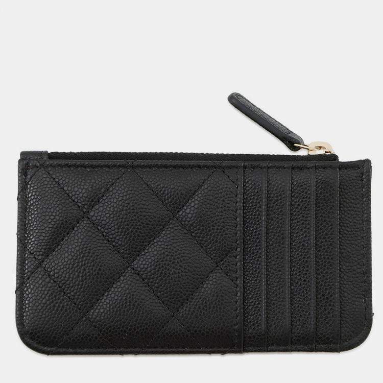 Pre Owned Chanel Matelasse Classic Zip Card Case Black Caviar Leather