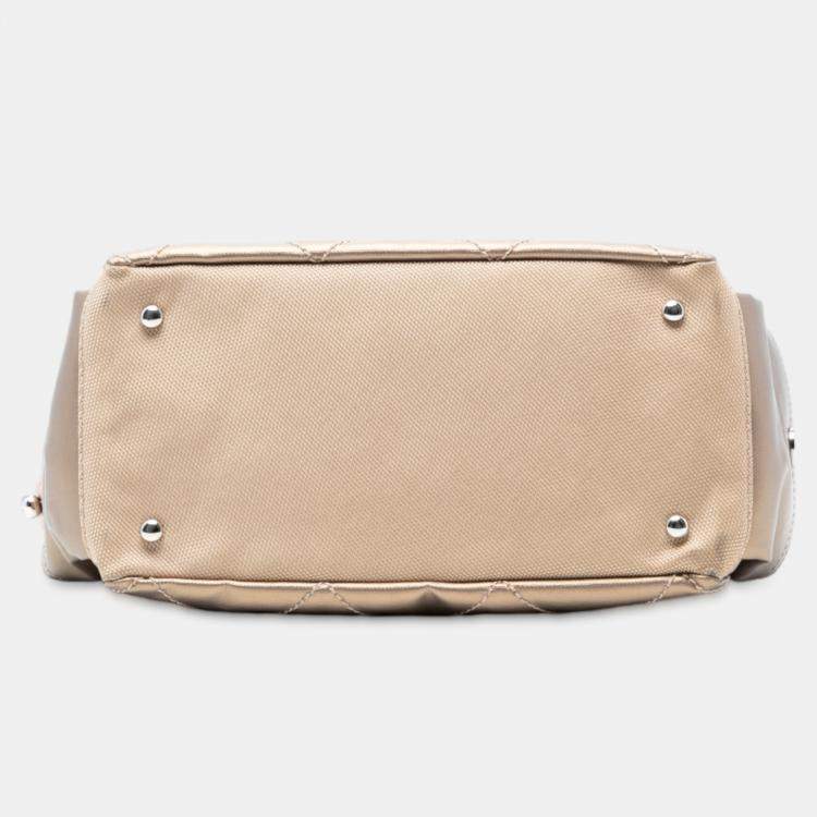 Pre Owned Chanel Gold Paris Biarritz Quilted Coated Canvas Handbag