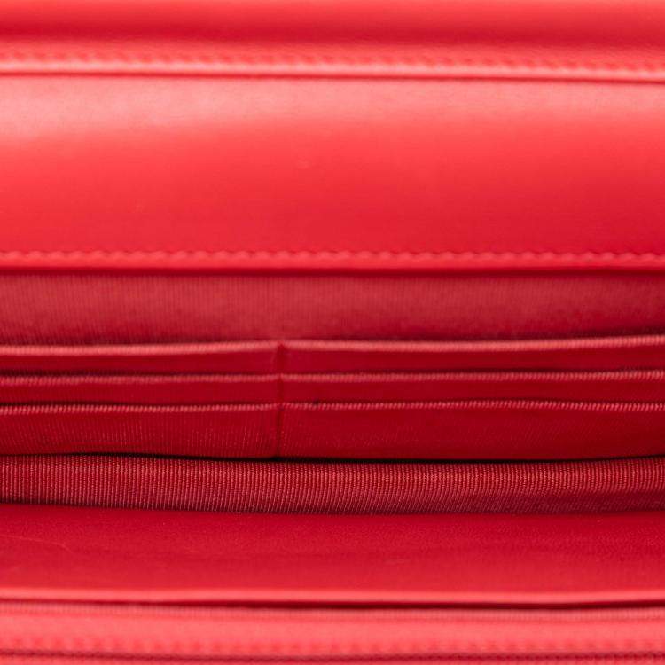 Pre Owned Chanel Red CC Quilted Lambskin Wallet on Chain