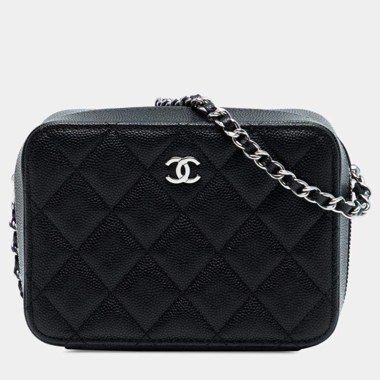 Pre Owned Chanel Black CC Quilted Caviar Camera Bag