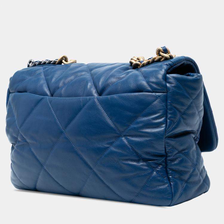 Pre Owned Chanel Blue Maxi Lambskin 19 Flap