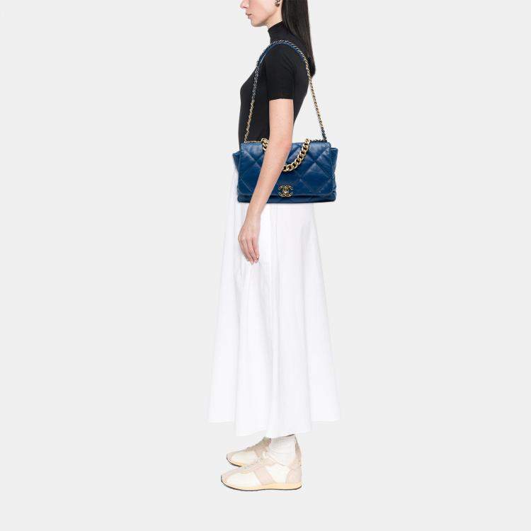 Pre Owned Chanel Blue Maxi Lambskin 19 Flap