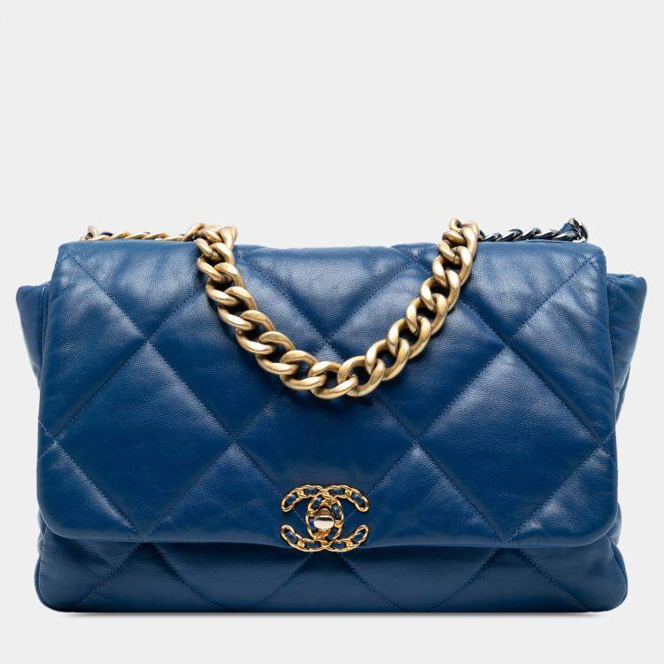 Pre Owned Chanel Blue Maxi Lambskin 19 Flap