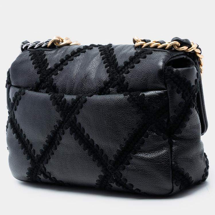 Pre Owned Chanel Black Medium Crochet Calfskin 19 Flap