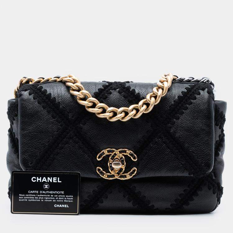Pre Owned Chanel Black Medium Crochet Calfskin 19 Flap