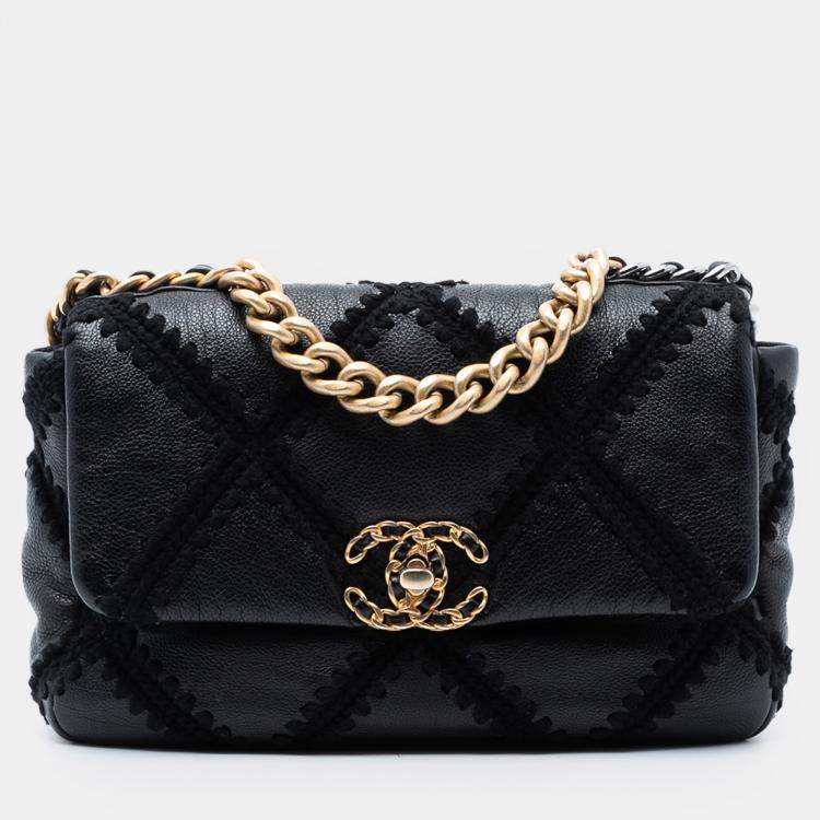 Pre Owned Chanel Black Medium Crochet Calfskin 19 Flap