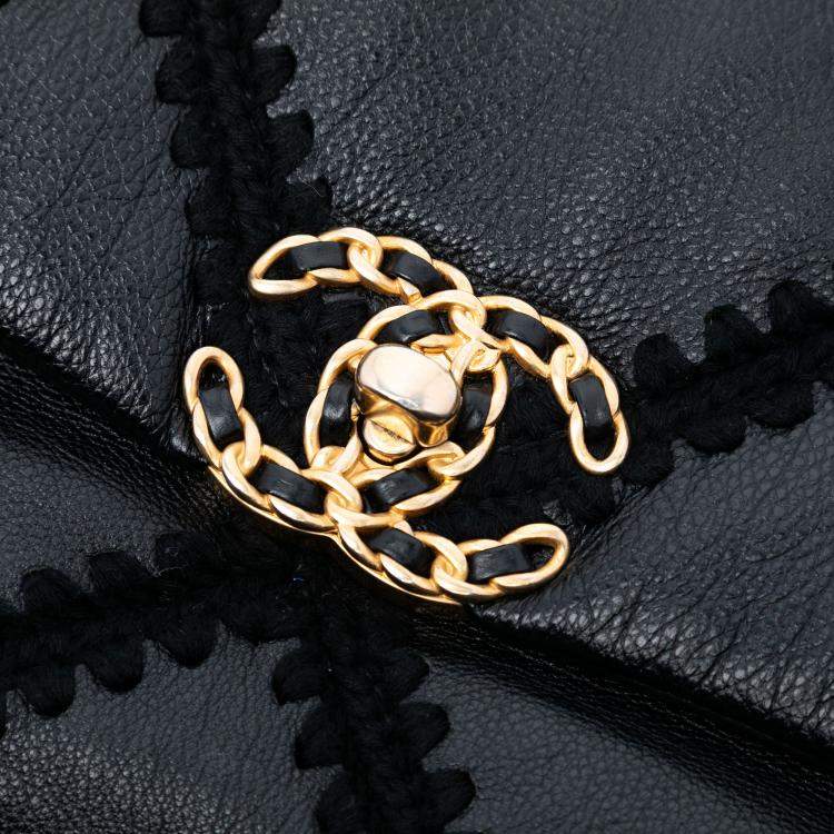 Pre Owned Chanel Black Medium Crochet Calfskin 19 Flap