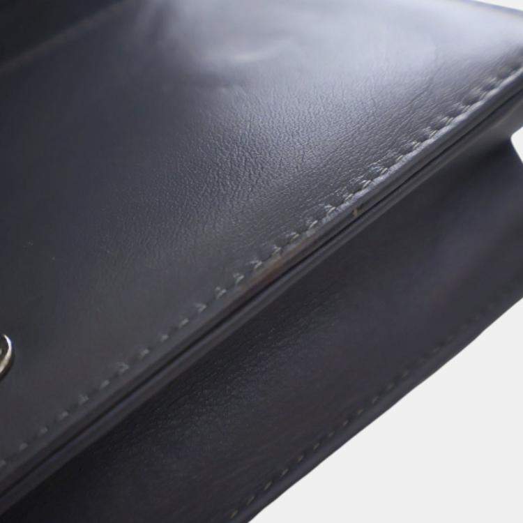 Pre Owned Chanel Blue CC Embossed Patent Camellia Wallet On Chain