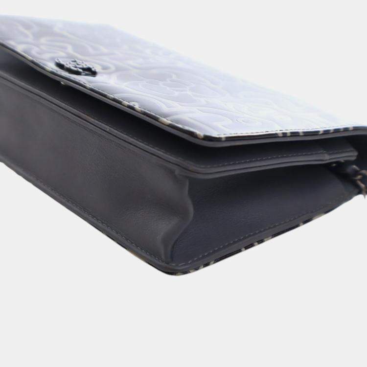 Pre Owned Chanel Blue CC Embossed Patent Camellia Wallet On Chain