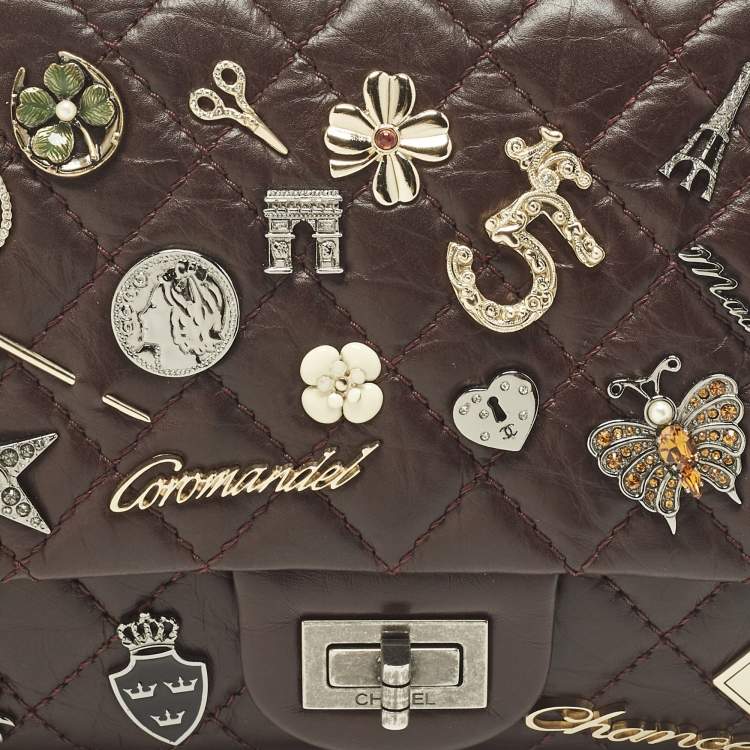 Pre Owned Chanel Lucky Charm Reissue 2.55 Classic 225 Dark Burgundy Aged Quilted Leather Flap Bag