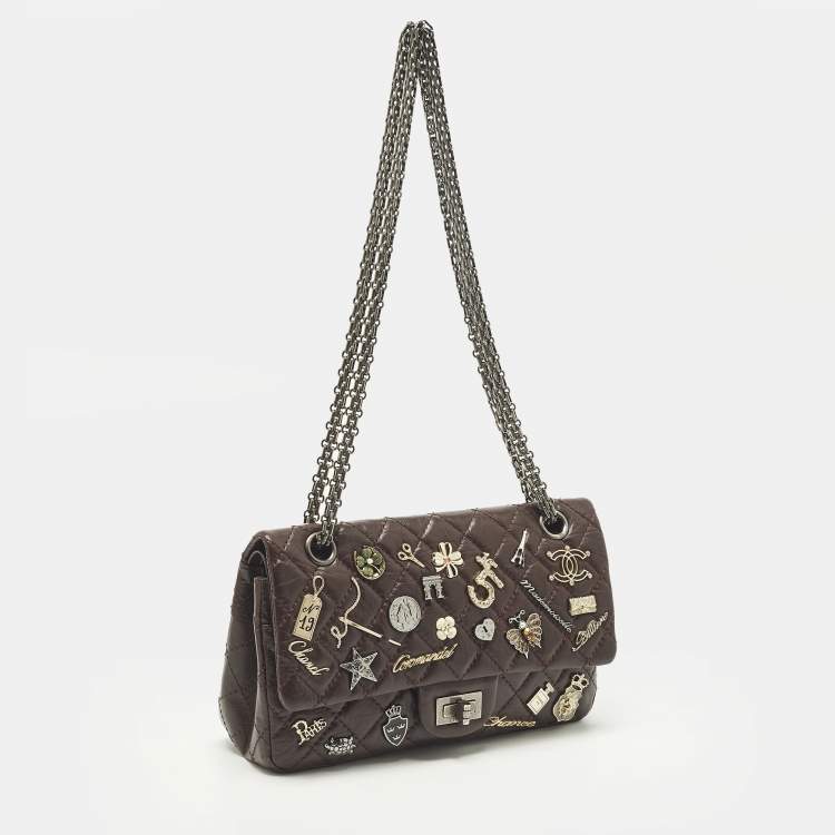 Pre Owned Chanel Lucky Charm Reissue 2.55 Classic 225 Dark Burgundy Aged Quilted Leather Flap Bag