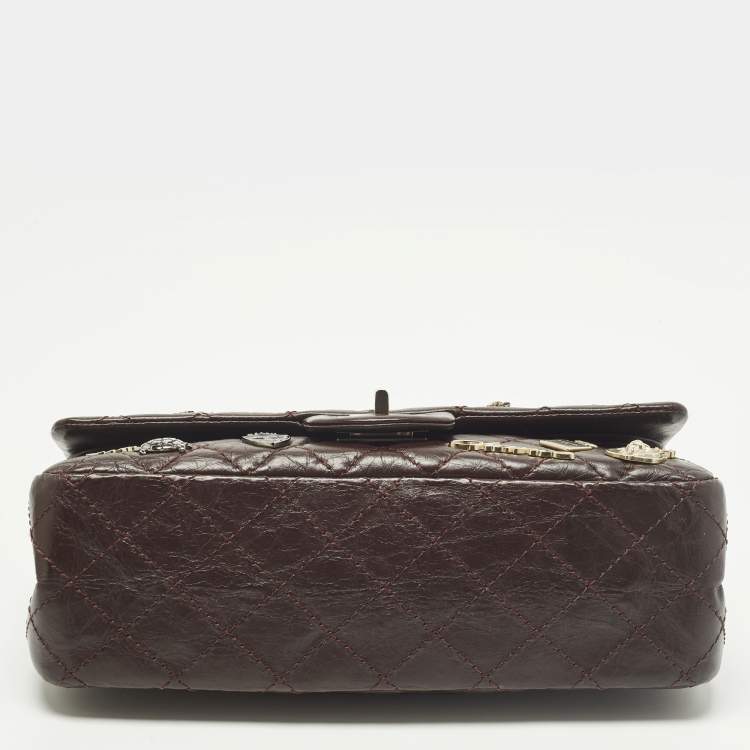 Pre Owned Chanel Lucky Charm Reissue 2.55 Classic 225 Dark Burgundy Aged Quilted Leather Flap Bag