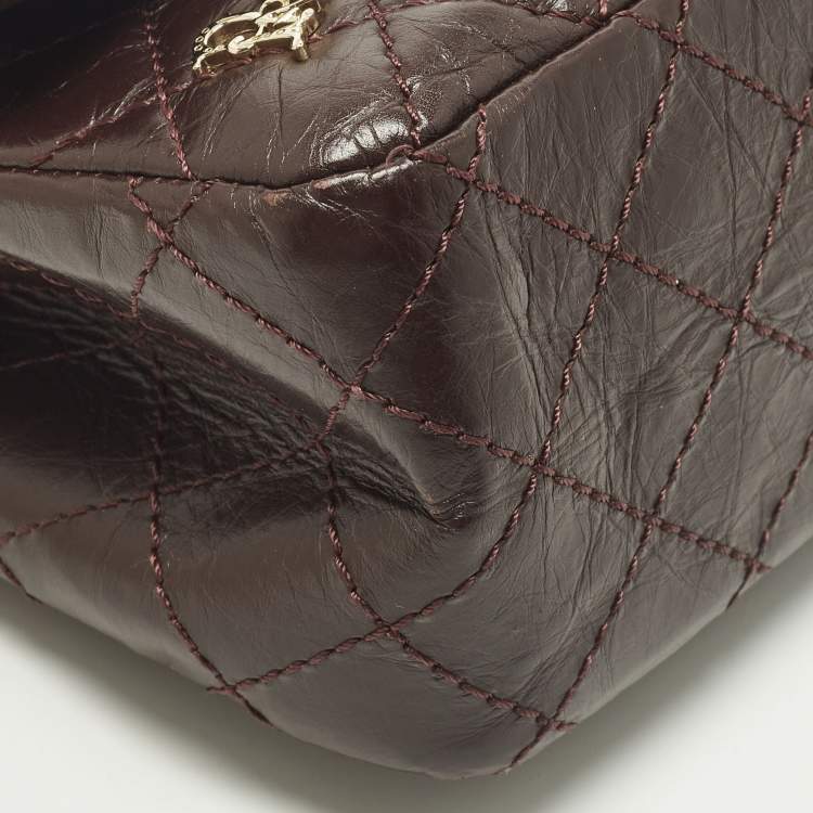 Pre Owned Chanel Lucky Charm Reissue 2.55 Classic 225 Dark Burgundy Aged Quilted Leather Flap Bag
