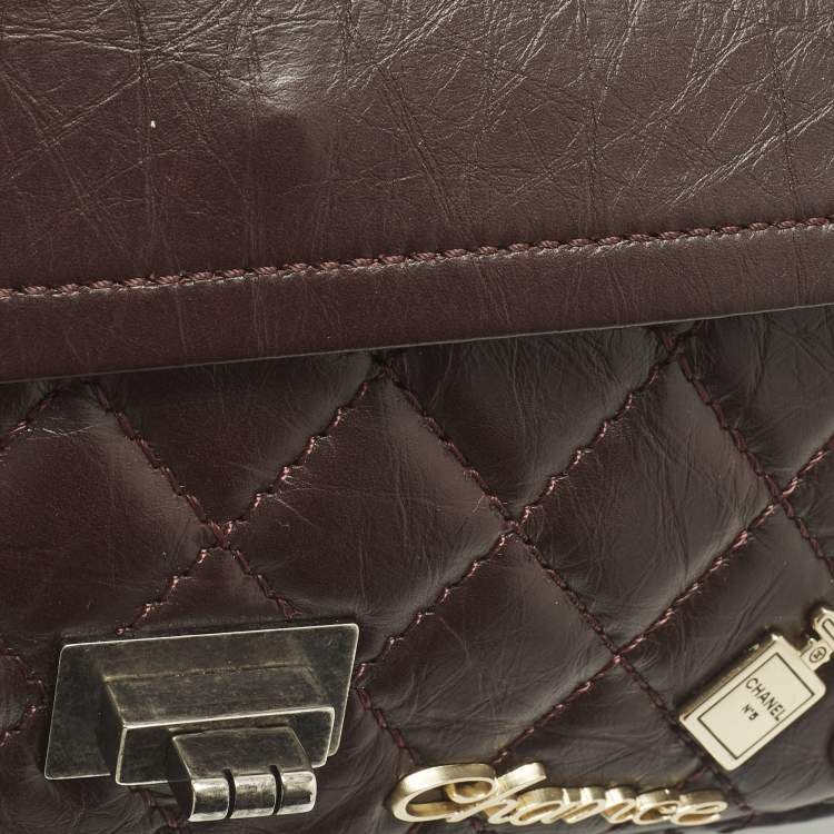 Pre Owned Chanel Lucky Charm Reissue 2.55 Classic 225 Dark Burgundy Aged Quilted Leather Flap Bag