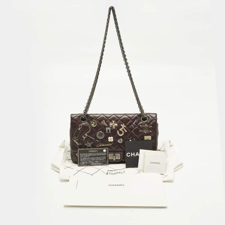 Pre Owned Chanel Lucky Charm Reissue 2.55 Classic 225 Dark Burgundy Aged Quilted Leather Flap Bag