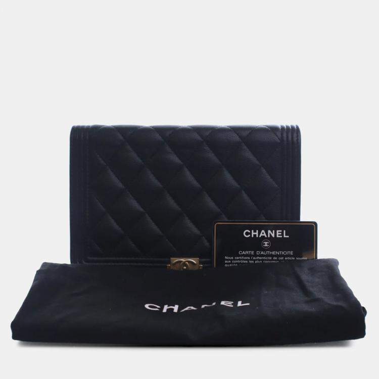 Pre Owned Chanel Black Quilted Caviar Boy Wallet on Chain
