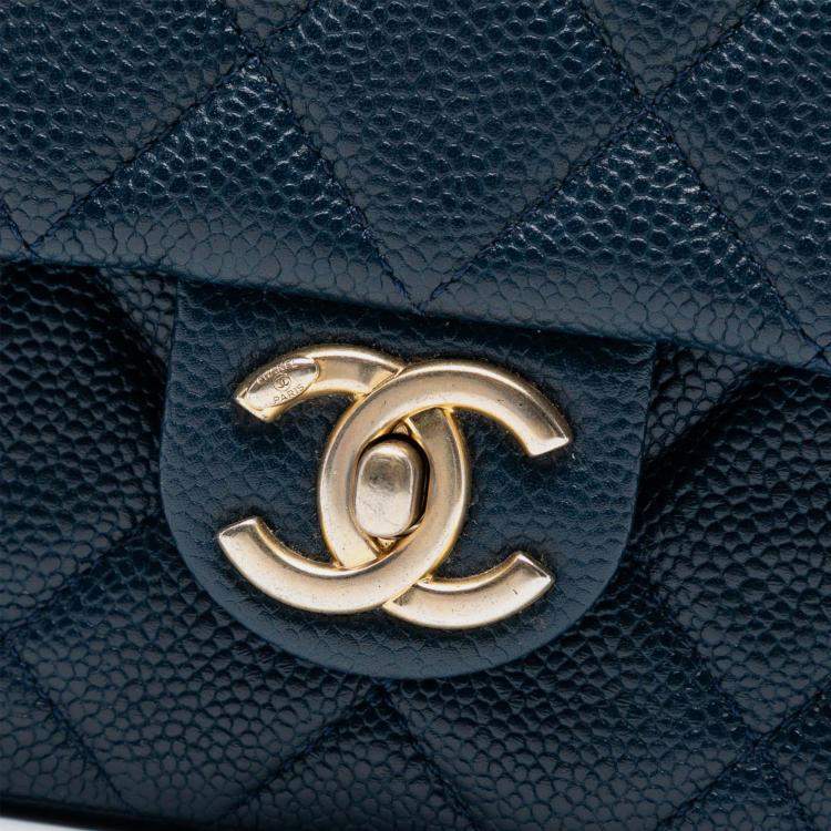 Pre Owned Chanel Blue Mini Quilted Caviar Chain Soul Flap