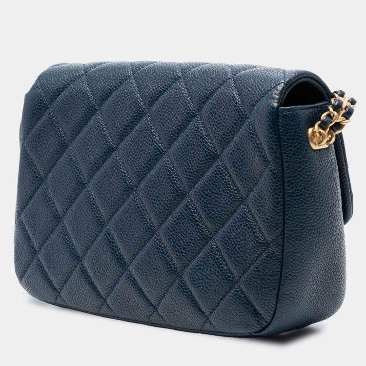 Pre Owned Chanel Blue Mini Quilted Caviar Chain Soul Flap