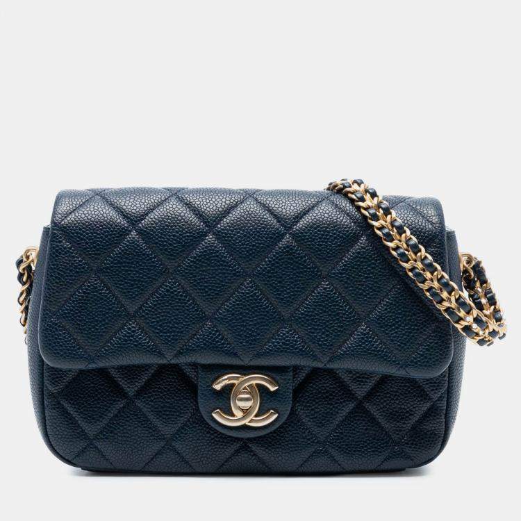 Pre Owned Chanel Blue Mini Quilted Caviar Chain Soul Flap
