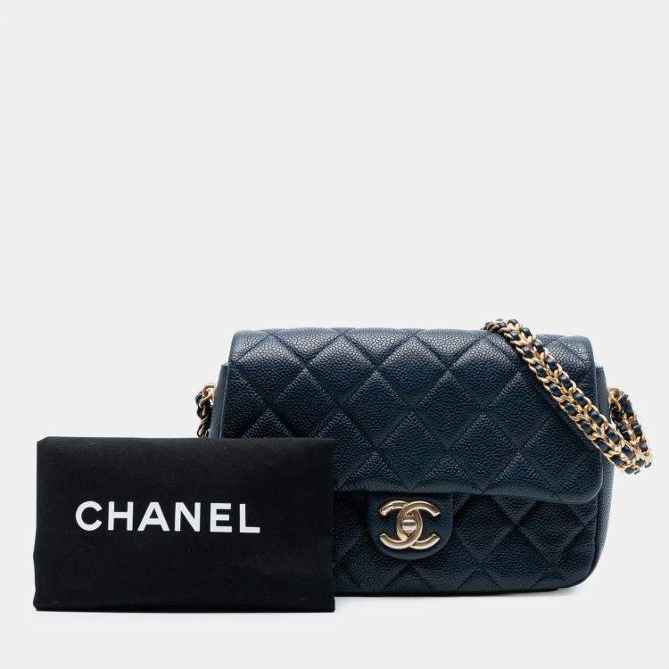 Pre Owned Chanel Blue Mini Quilted Caviar Chain Soul Flap