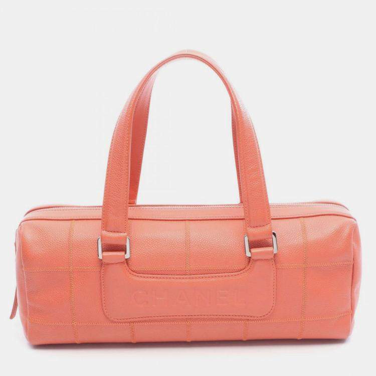 Pre Owned Chanel Chocolate Bar Hand Bag Leather Grained Calf Pink Shw Cc Coco