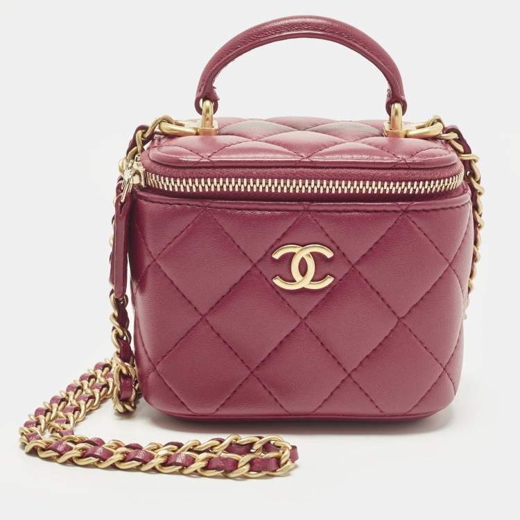 Pre Owned Chanel Vanity Case Mini Pink Quilted Leather Chain Bag