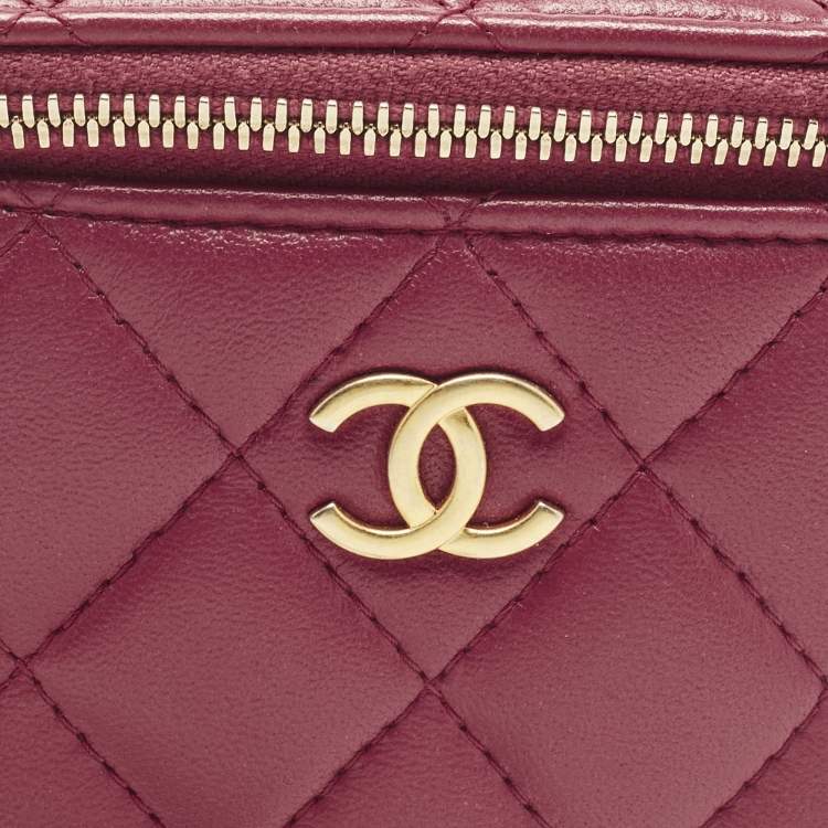 Pre Owned Chanel Vanity Case Mini Pink Quilted Leather Chain Bag