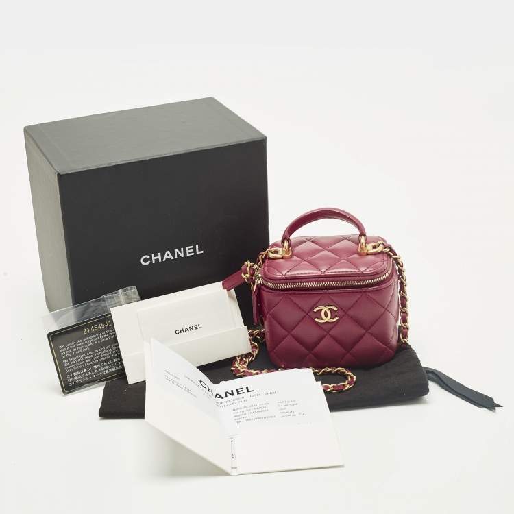Pre Owned Chanel Vanity Case Mini Pink Quilted Leather Chain Bag