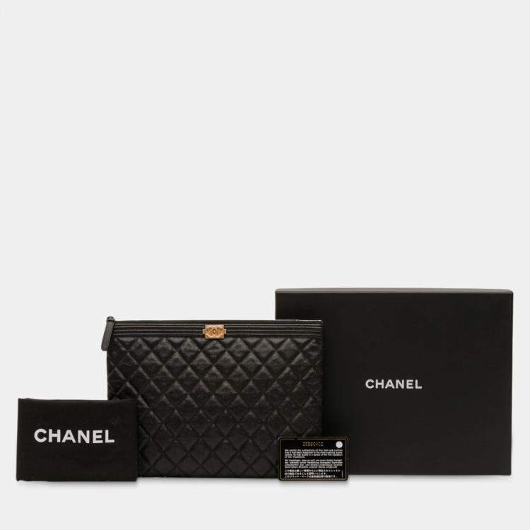 Pre Owned Chanel Black Medium Quilted Caviar Boy O Case Clutch
