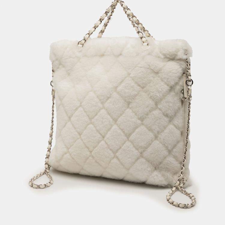 Pre Owned Chanel White CC Shearling Coco Neige Backpack
