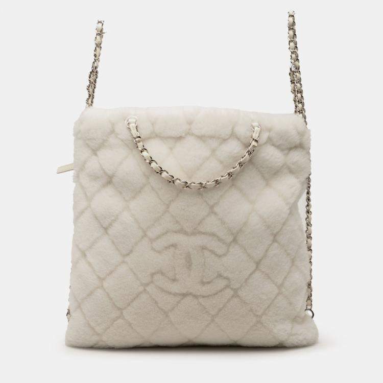 Pre Owned Chanel White CC Shearling Coco Neige Backpack