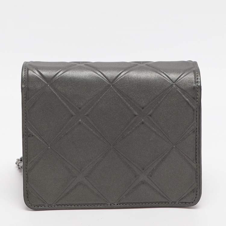 Pre Owned Chanel Propeller Mini Metallic Grey Leather Flap Bag