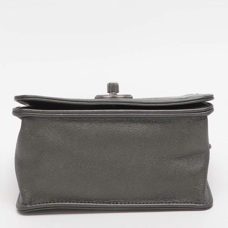 Pre Owned Chanel Propeller Mini Metallic Grey Leather Flap Bag