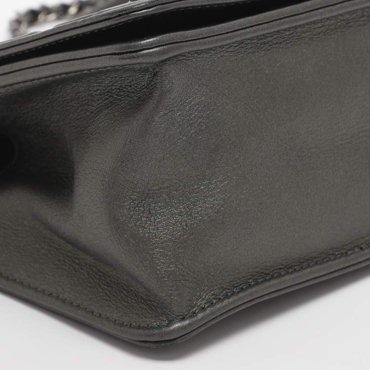 Pre Owned Chanel Propeller Mini Metallic Grey Leather Flap Bag