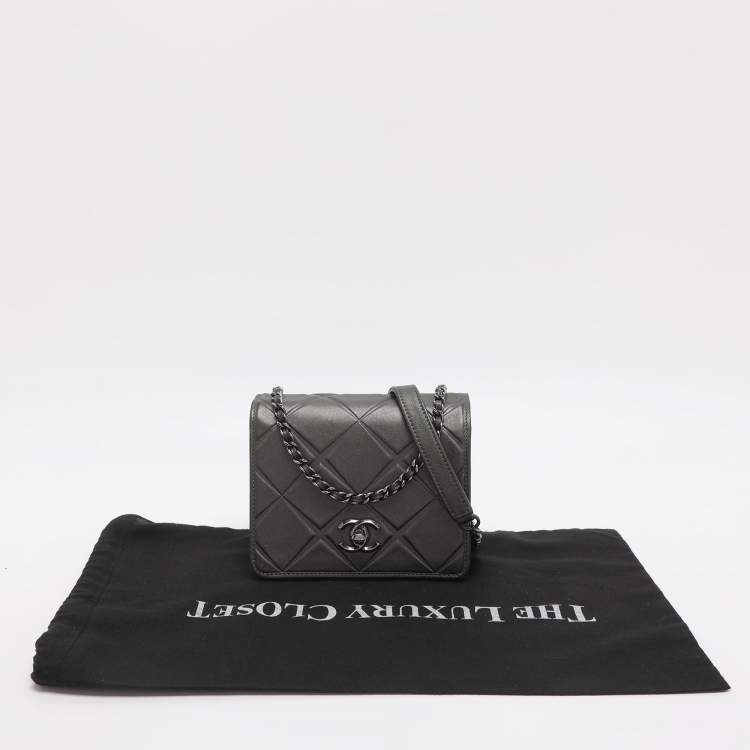 Pre Owned Chanel Propeller Mini Metallic Grey Leather Flap Bag