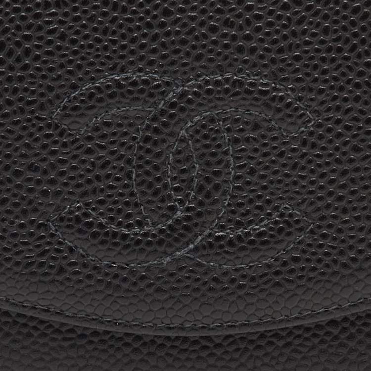 Pre Owned Chanel Black Caviar Leather CC Interlocking Compact Wallet