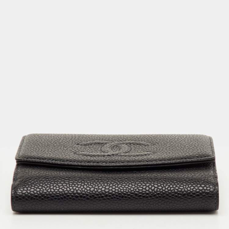 Pre Owned Chanel Black Caviar Leather CC Interlocking Compact Wallet
