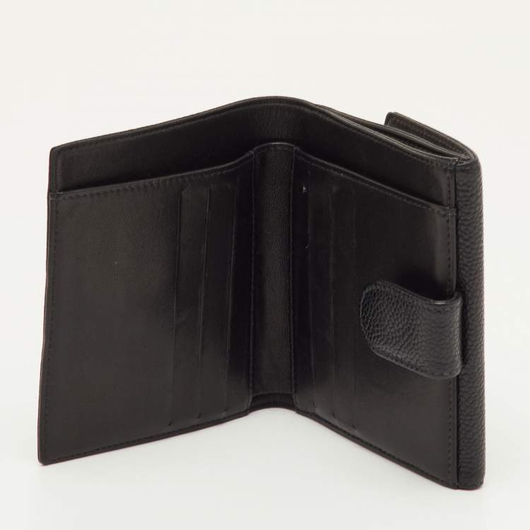 Pre Owned Chanel Black Caviar Leather CC Interlocking Compact Wallet