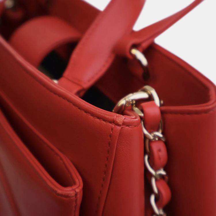 Pre Owned Chanel Red Small Lambskin CC Mania Shopping Tote